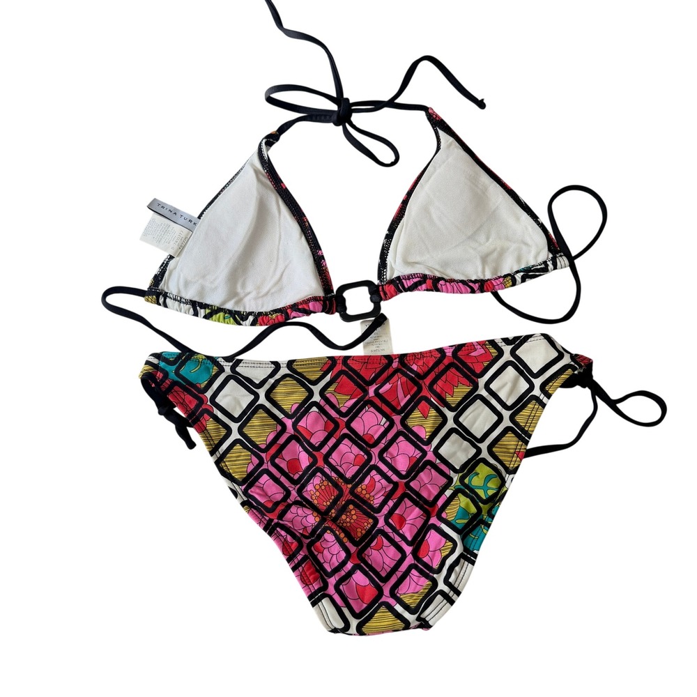 Trina Turk‎ Two Piece Bikini Swimsuit Abstract Black Pink Size M XS - Picture 2 of 5